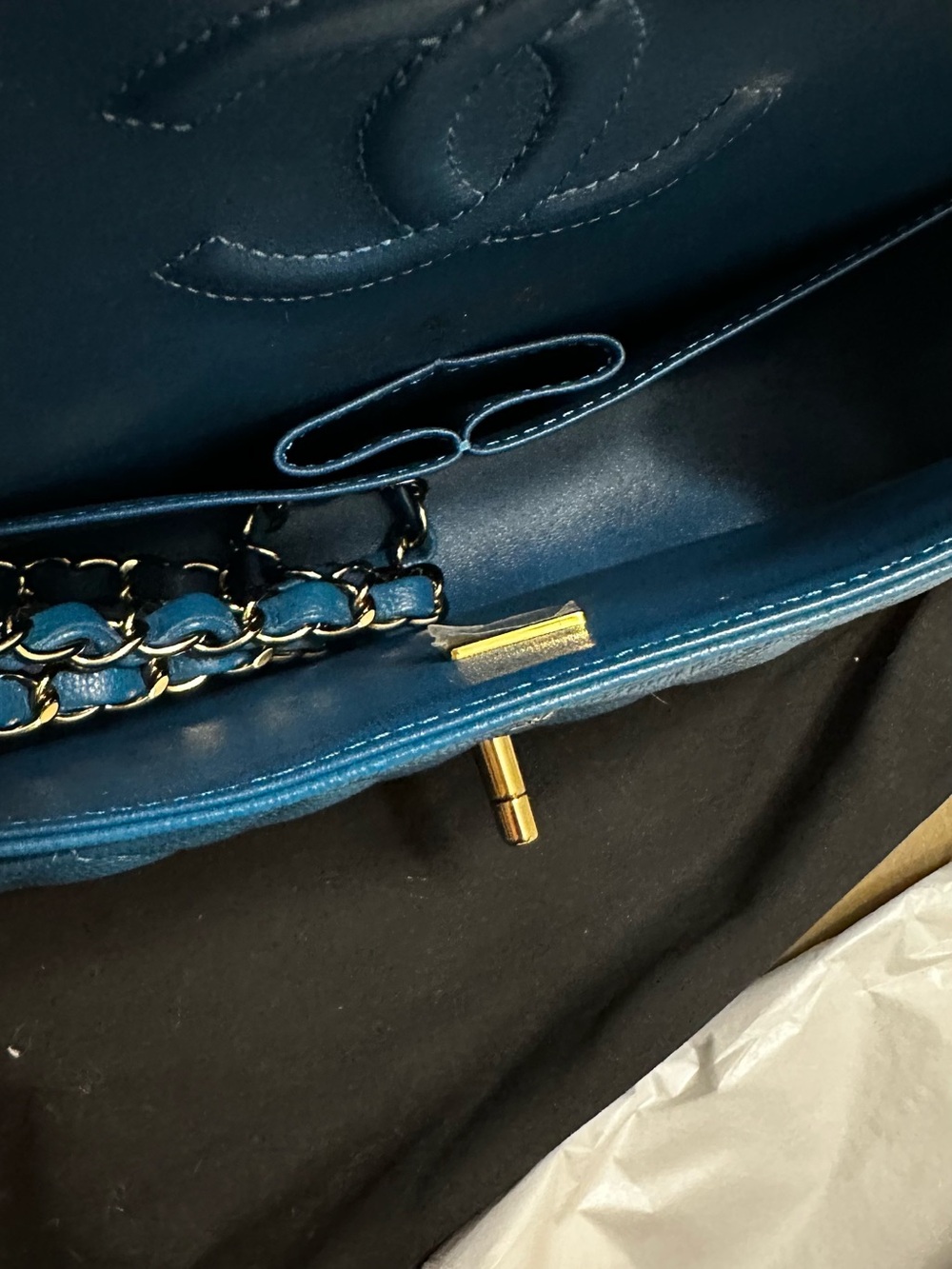 CHANEL Small Quilted Top Handle Shoulder Bag in Teal Blue with Gold Hardware - Picture 6 of 12